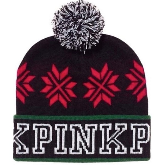Victoria’s Secret Pink Knit Pom Pom Holiday Hat - Picture 1 of 9